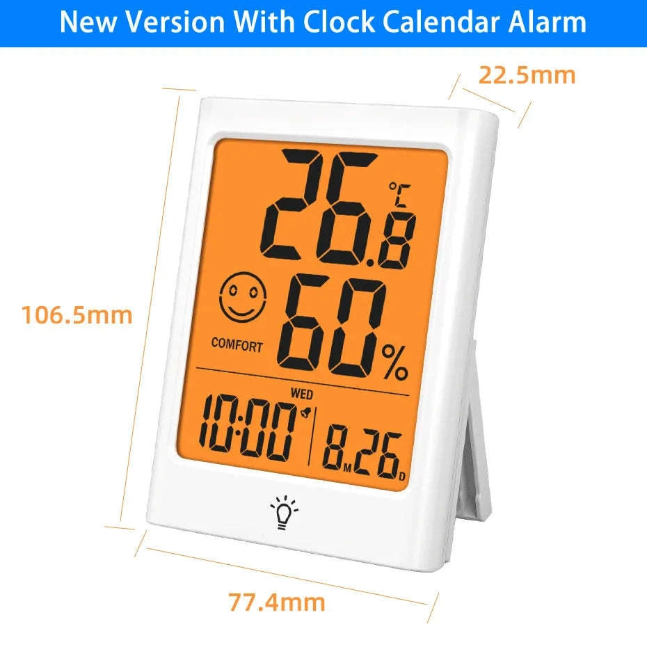 Indoor Digital Temperature Humidity Meter with Stand and Magnet-B White