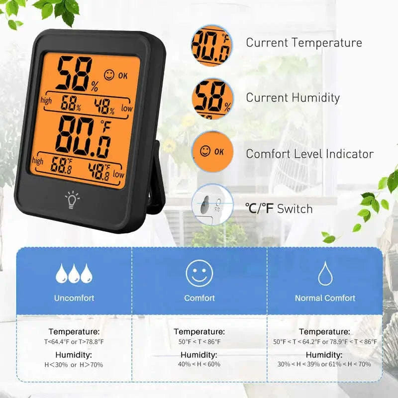 Indoor Digital Temperature Humidity Meter with Stand and Magnet-B White