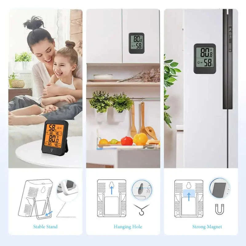 Indoor Digital Temperature Humidity Meter with Stand and Magnet-B White