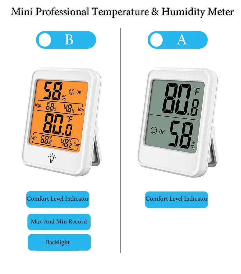Indoor Digital Temperature Humidity Meter with Stand and Magnet-B White