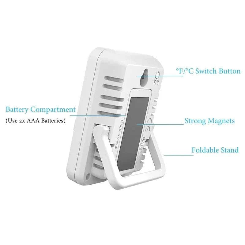 Indoor Digital Temperature Humidity Meter with Stand and Magnet-B White