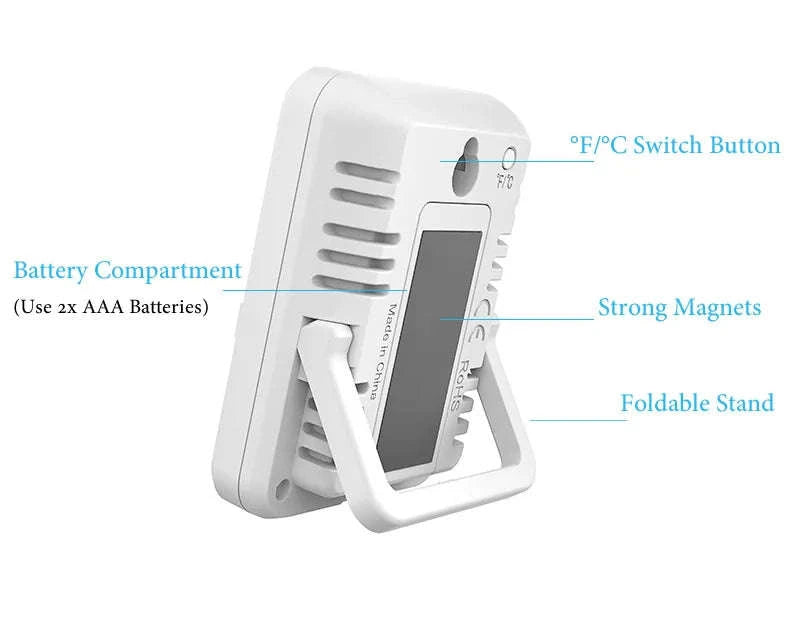 Indoor Digital Temperature Humidity Meter with Stand and Magnet-B White