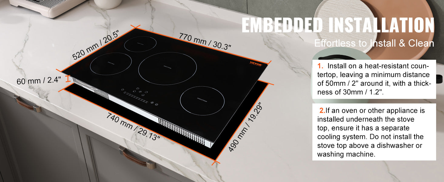 30-Inch Built-In 4-Burner Induction Cooktop with Touch Control