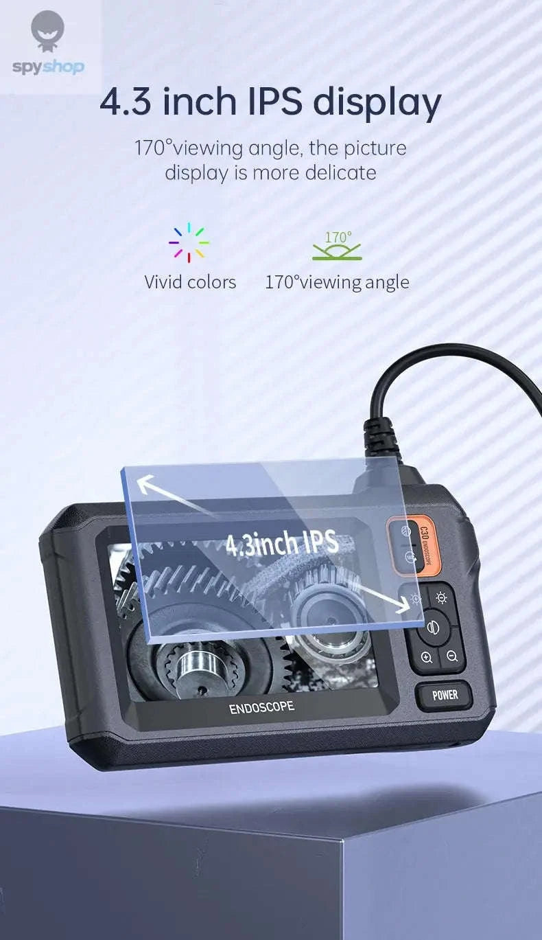 Industrial Endoscope Camera C30M – 1080P Inspection Scope with 4.3" IPS Screen-8MM Dual Lens / 10M