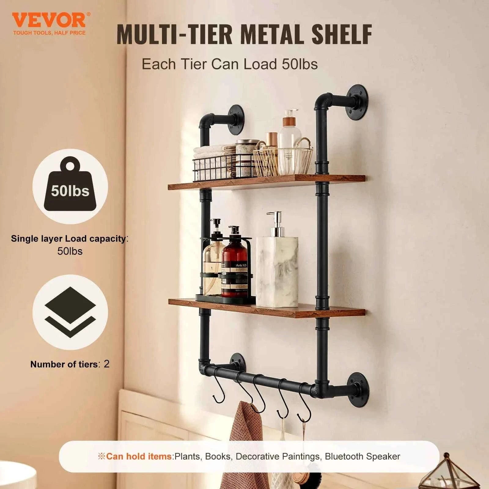 Industrial Pipe Wall Mount Floating Shelf Rack-4 Tiers 3 strokes / United States