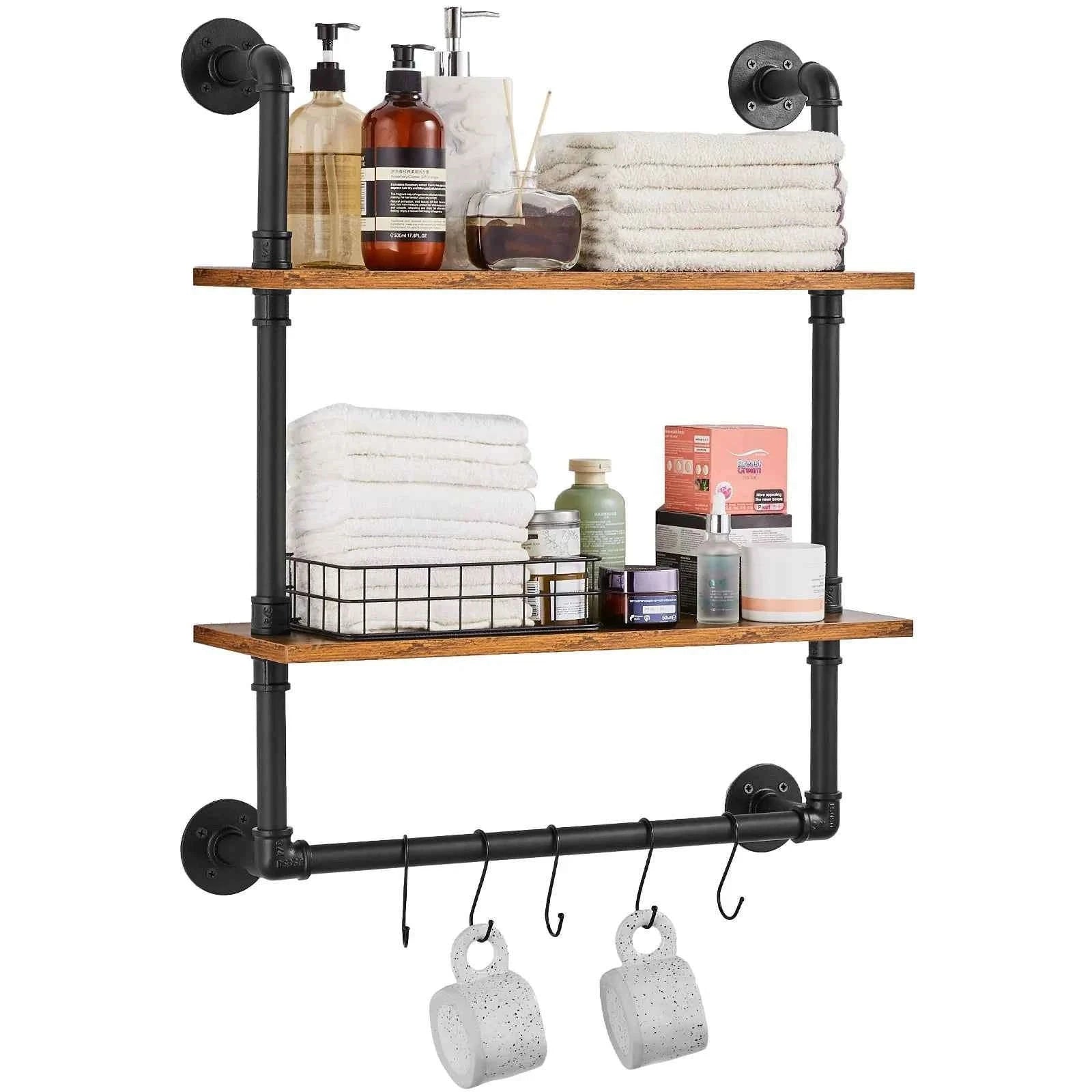 Industrial Pipe Wall Mount Floating Shelf Rack-4 Tiers 3 strokes / United States
