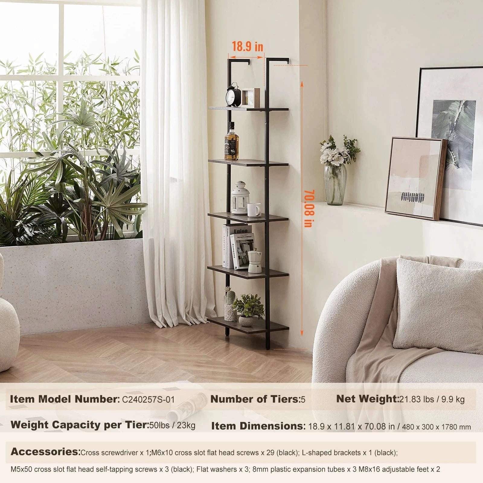 Industrial Pipe Wall Mount Floating Shelf Rack-4 Tiers 3 strokes / United States