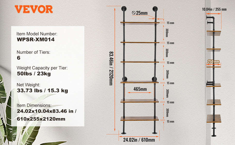 Industrial Pipe Wall Mount Floating Shelf Rack-4 Tiers 3 strokes / United States