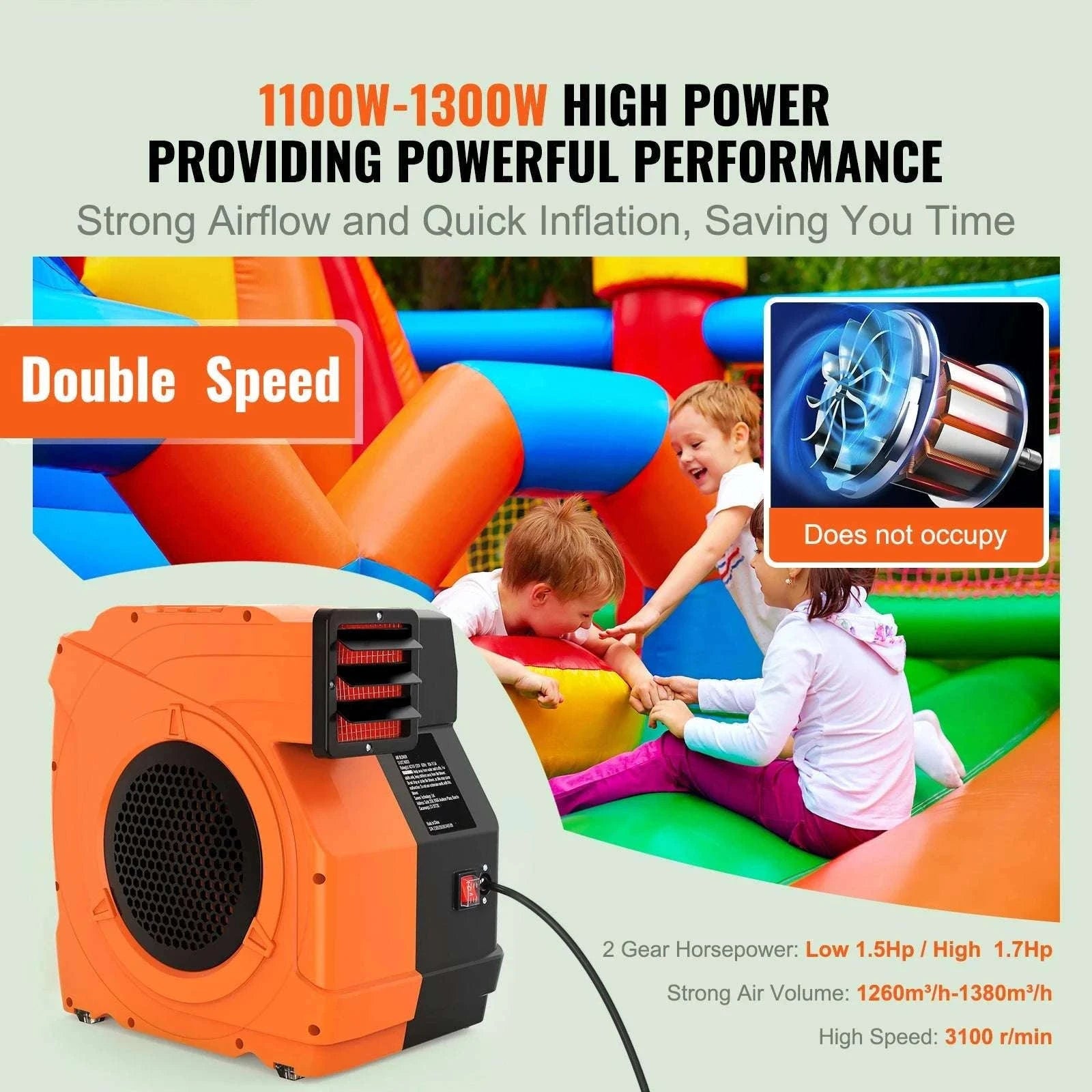 Inflatable Blower for Bounce Houses & Water Slides 1100–1300W-950w / United States