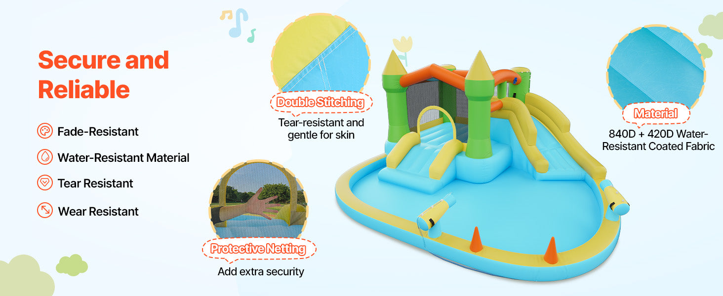 Castello Gonfiabile con Scivolo d'Acqua, Piscina con Spruzzi e Giochi