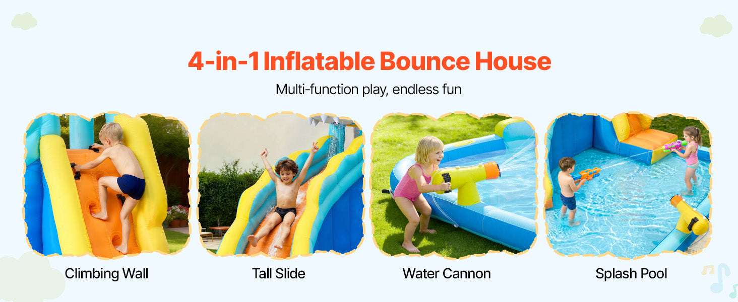 Inflatable Bounce House Water Slide with Splash Pool & Climbing Wall-11.6 x 13.1 x 7.7 ft / United States