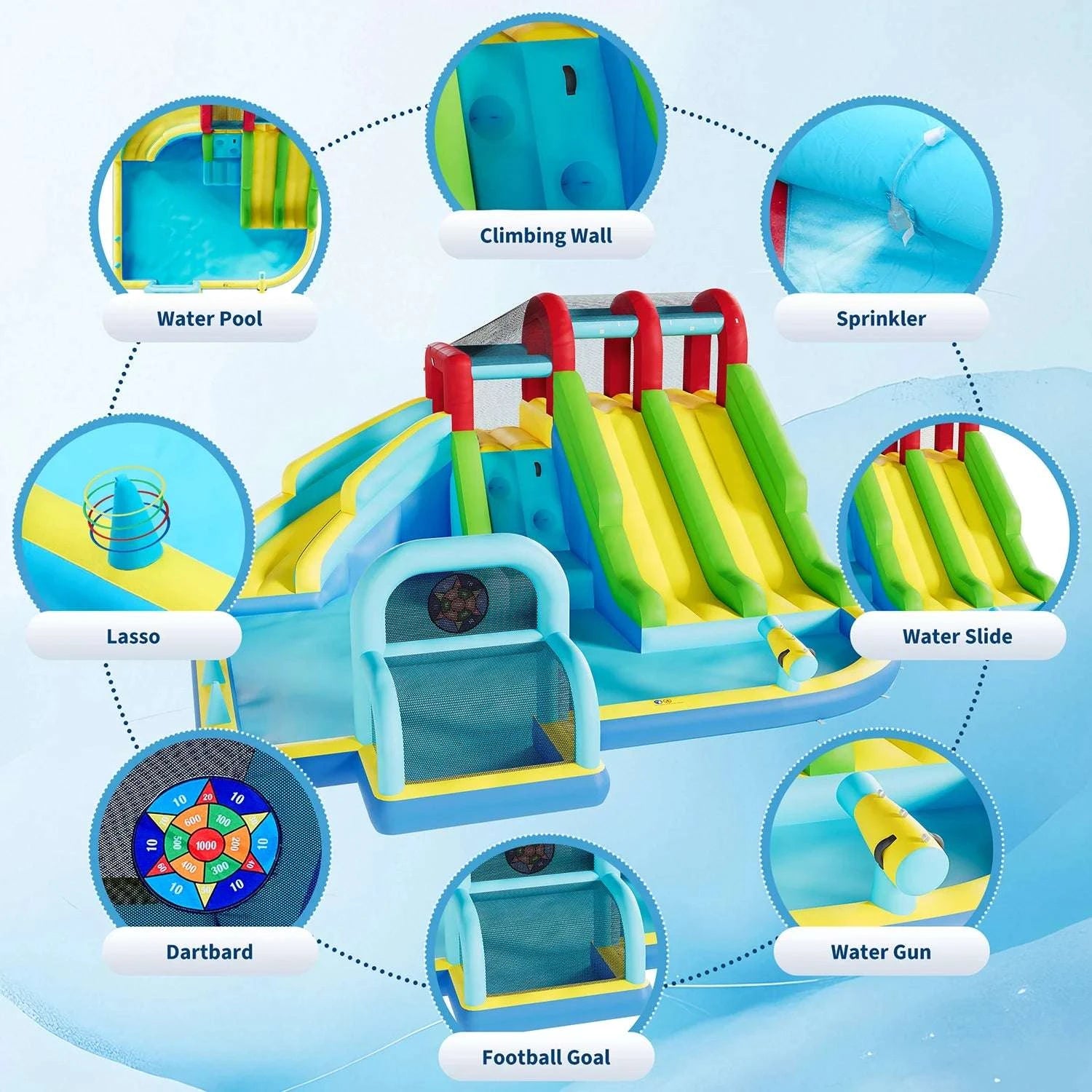 Inflatable Bounce House with 3 Slides & Splash Pool for Kids-United States