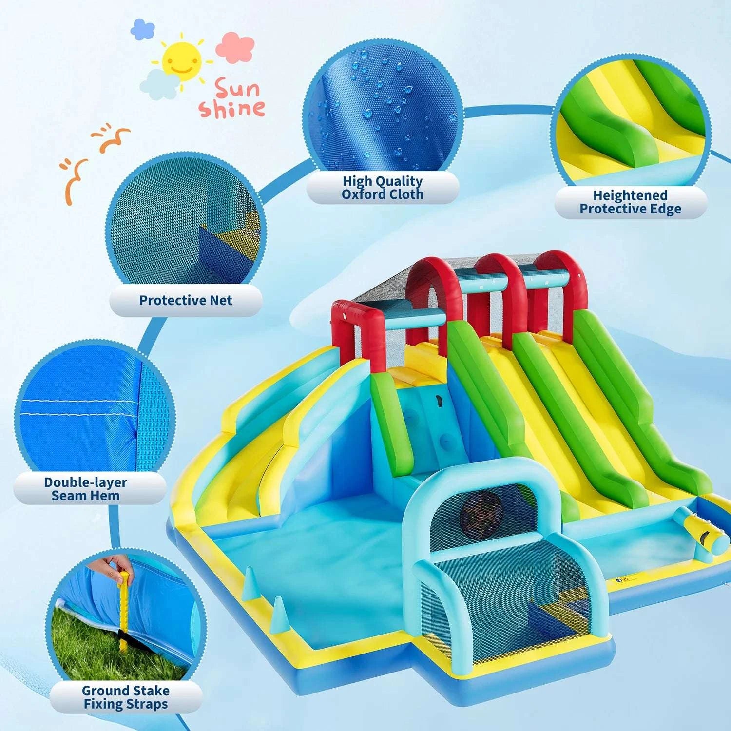 Inflatable Bounce House with 3 Slides & Splash Pool for Kids-United States