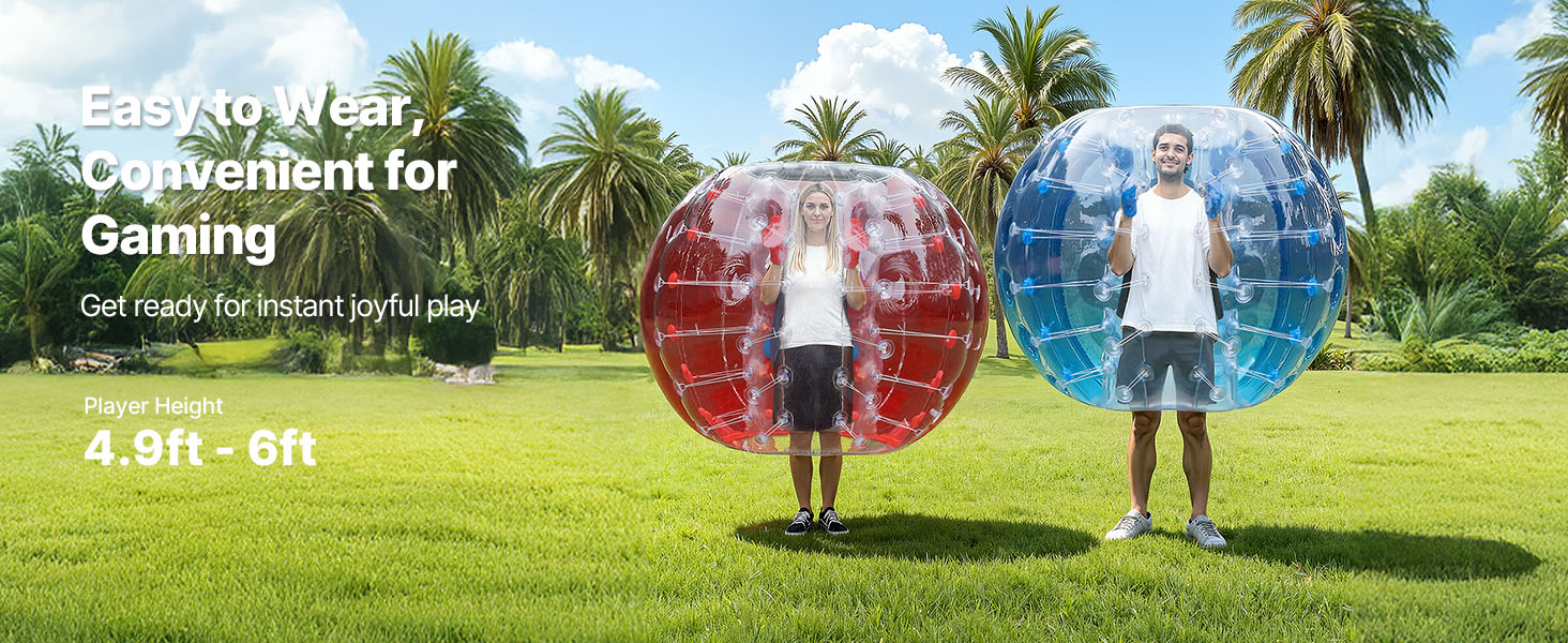 SucceBuy 2‑pack 5FT/1.5m nafukovací bumper balls, silné bublinkové míče pro fotbal, 0,8 mm nafukovací zorb míče pro dospělé nebo děti