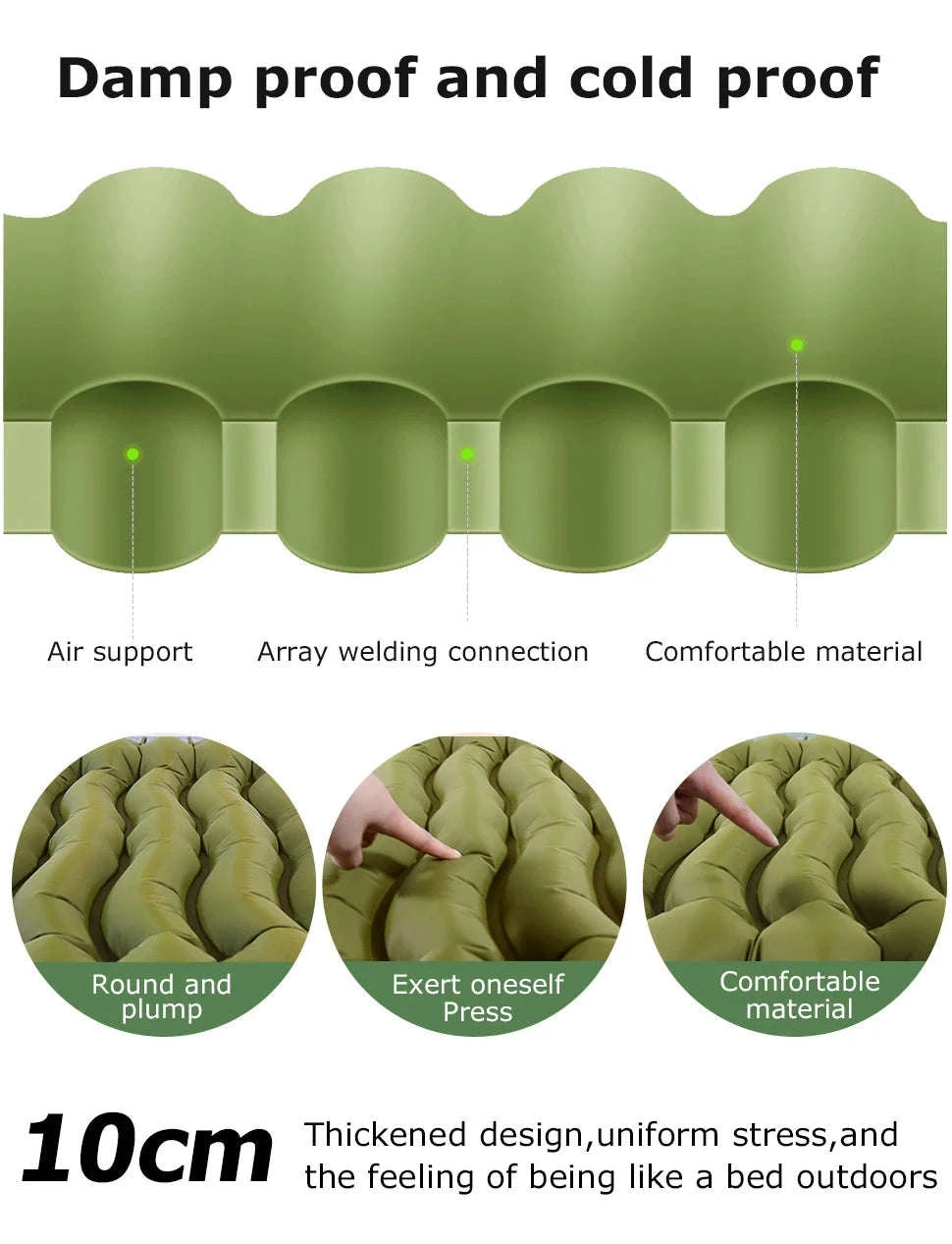 Inflatable Camping Mattress with Built-In Pillow and Pump-Green / One Seat