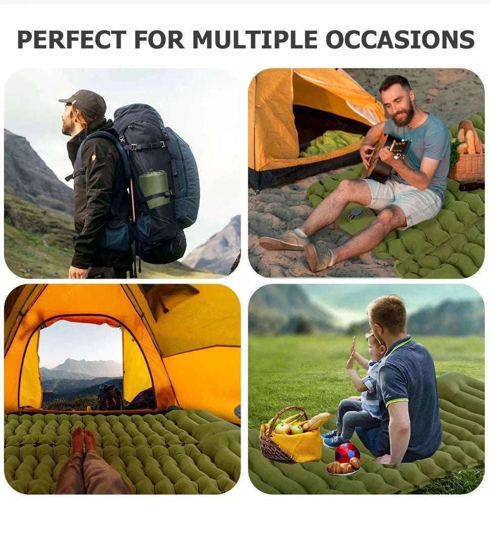 Inflatable Camping Mattress with Built-In Pillow and Pump-Green / One Seat