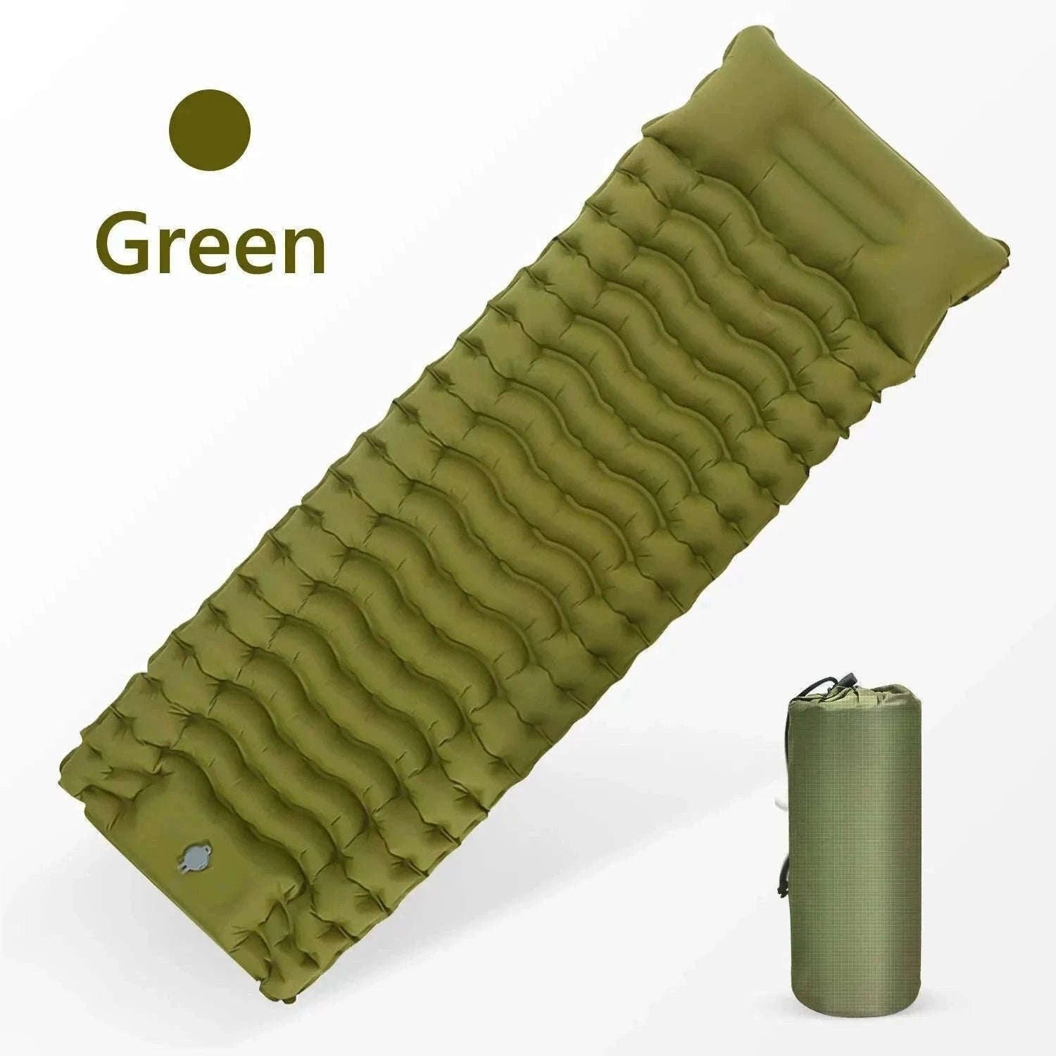 Inflatable Camping Mattress with Built-In Pillow and Pump-Green / One Seat