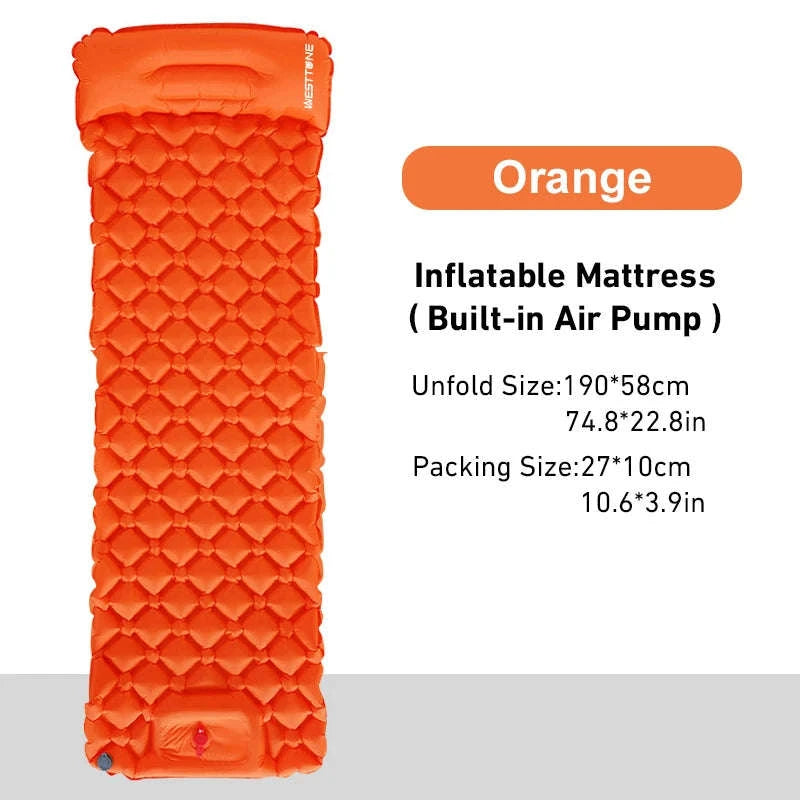 Inflatable Camping Mattress with Built-In Pump and Pillow-Royal Blue