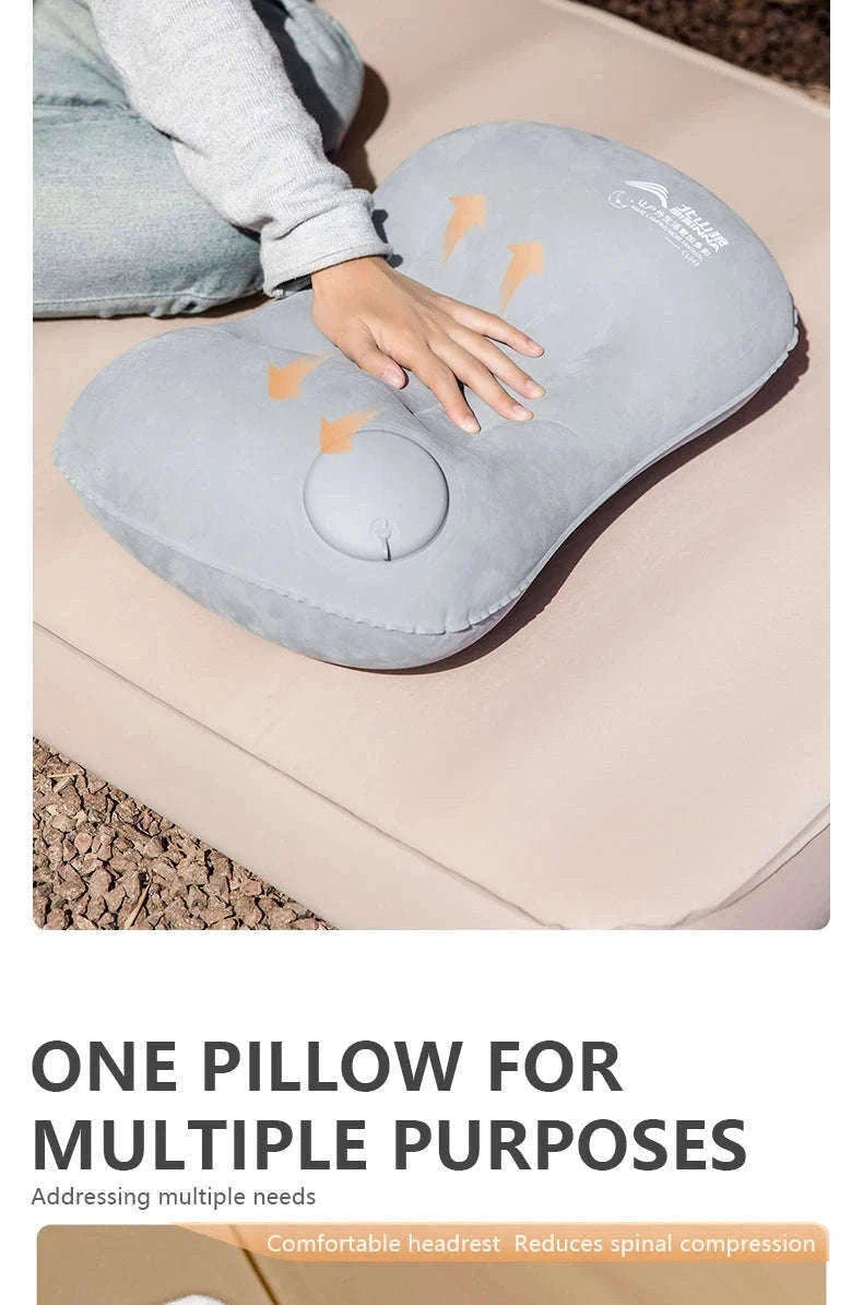 Inflatable Camping Pillow with Built-In Pump, Ultralight Travel Support-Blue / China Mainland