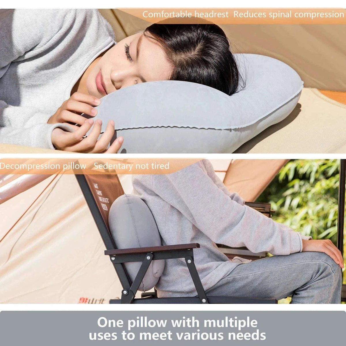 Inflatable Camping Pillow with Built-In Pump, Ultralight Travel Support-Blue / China Mainland