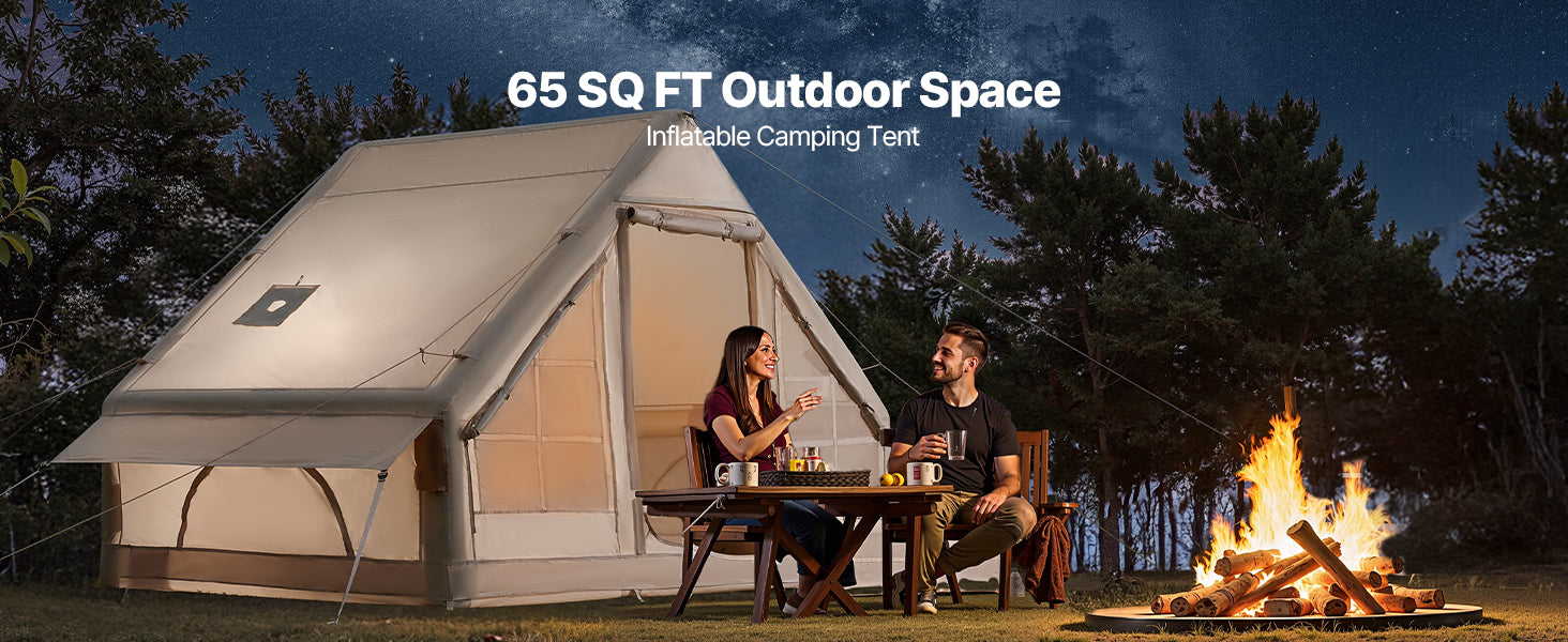 Tente de camping gonflable avec pompe, tente imperméable en Oxford pour 3 à 5 personnes