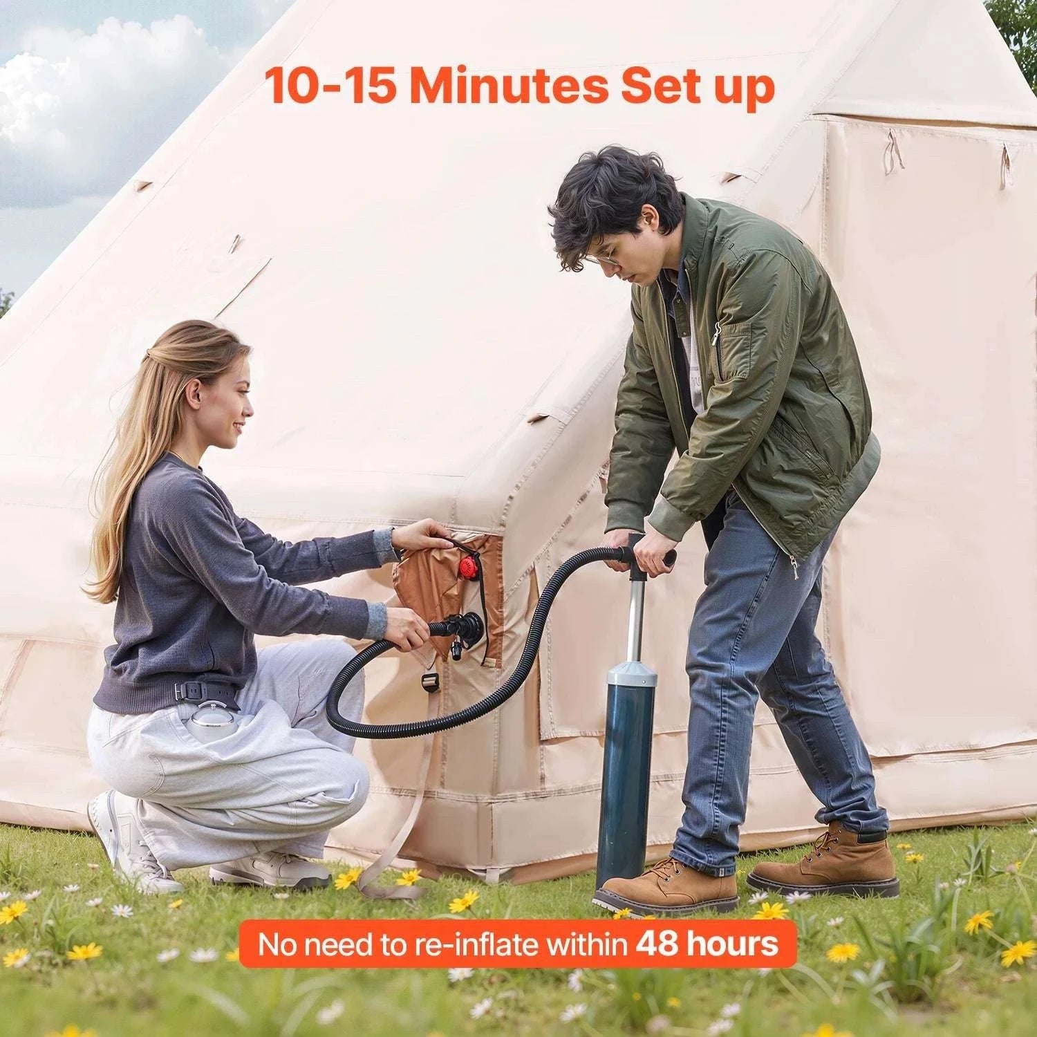 Inflatable Camping Tent for 3–5 People with Pump & Canopy-france