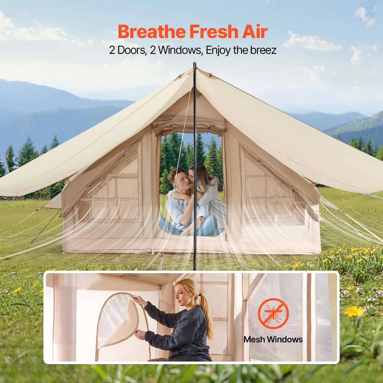 Inflatable Camping Tent for 3–5 People with Pump & Canopy-france