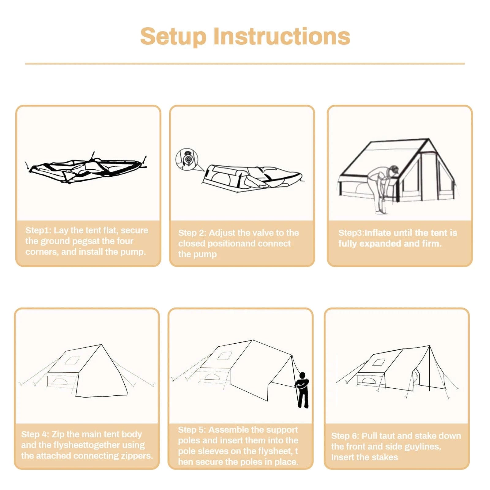 Inflatable Camping Tent for 4-8 Persons with Carry Bag-6.3Khaki Simple / United States