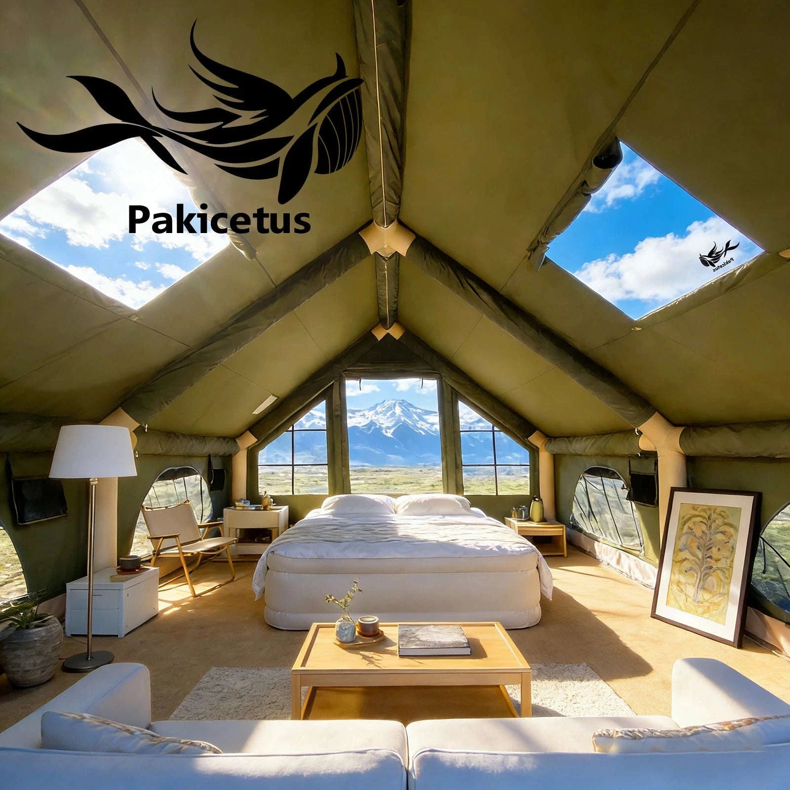 Inflatable Camping Tent for 4-8 Persons with Carry Bag-6.3Khaki Simple / United States