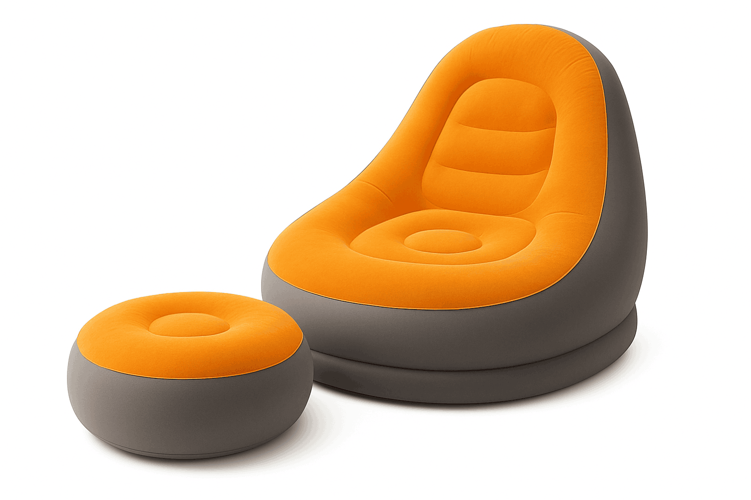 Inflatable Flocking Lazy Sofa Set with Foot Stool-GRAY / United States