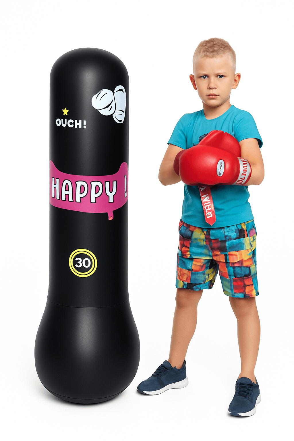 Inflatable Kids Punching Bag with Bounce-Back Action-black