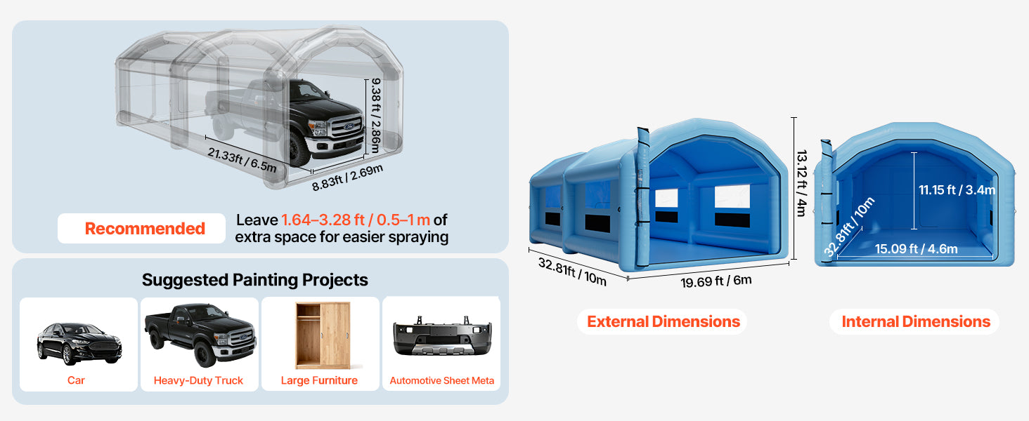 SucceBuy Inflatable Paint Booth Inflatable Spray Booth with Powerful Blower and Air Filter System Round Roof with Light Hook