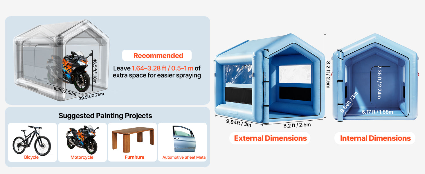 SucceBuy Inflatable Paint Booth Inflatable Spray Booth with Powerful Blower and Air Filter System Round Roof with Light Hook