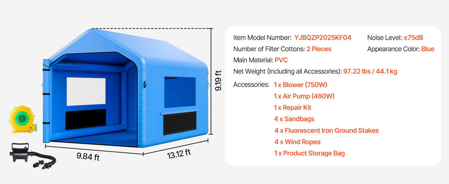 SucceBuy Inflatable Paint Booth Inflatable Spray Booth with Powerful Blower and Air Filter System Round Roof with Light Hook