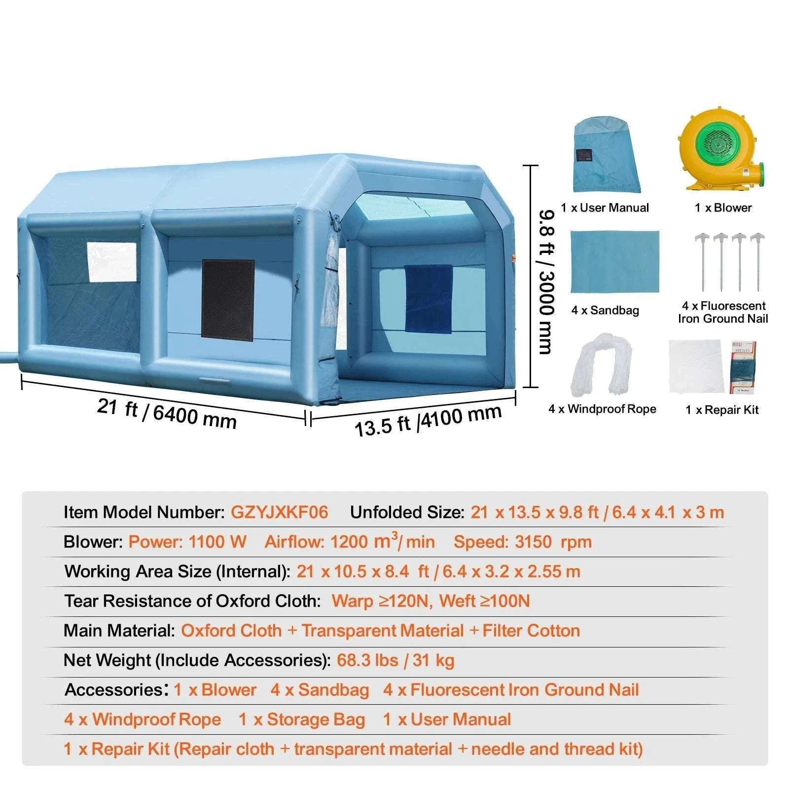 Inflatable Paint Booth with Dual Blowers & Air Filtration System-13ft x 10ft x 9ft / United States