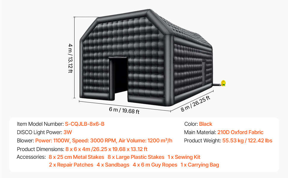 Inflatable Party Tent with Blower and Sandbags-8x6x4m White Dome / United States