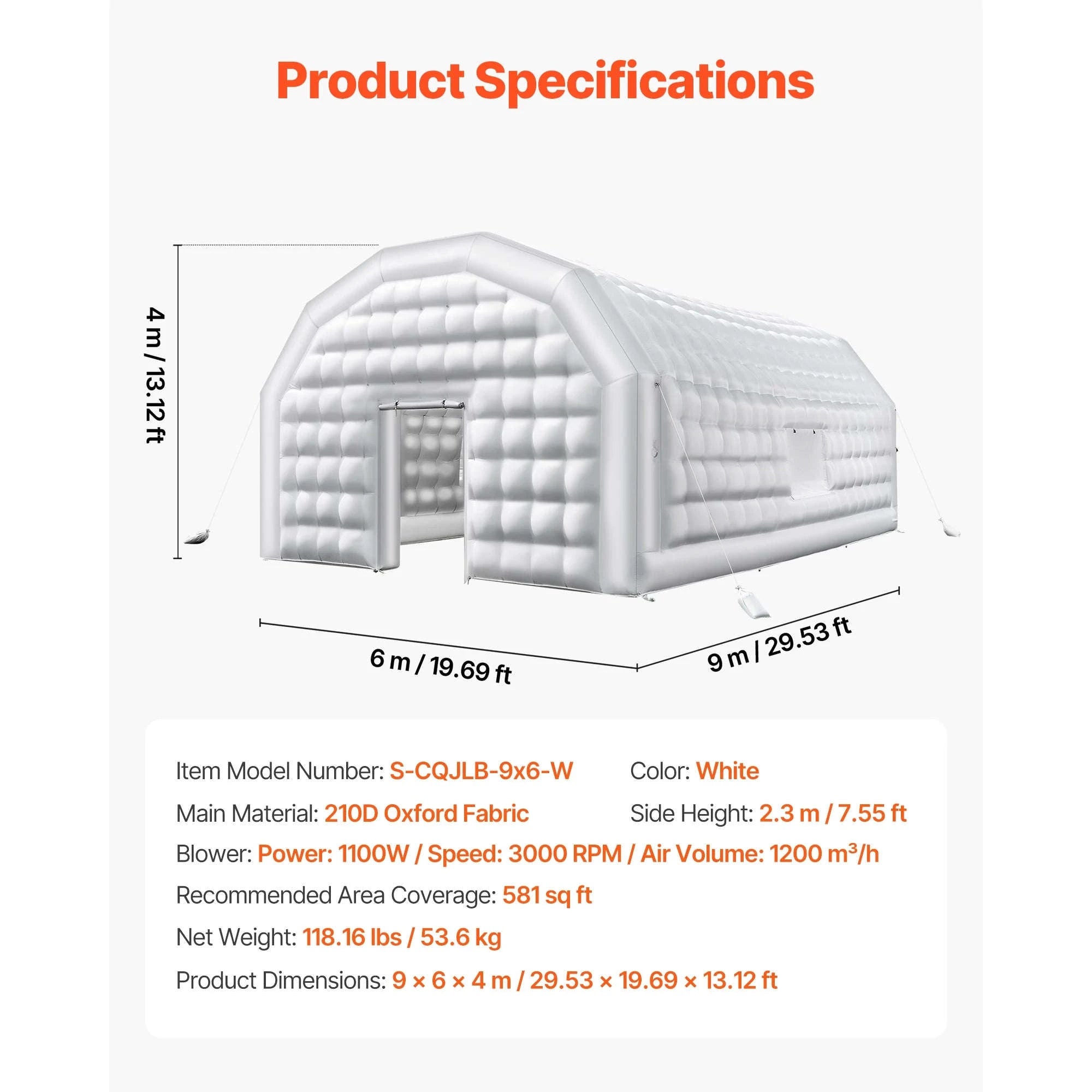 Inflatable Party Tent with Blower and Sandbags-8x6x4m White Dome / United States