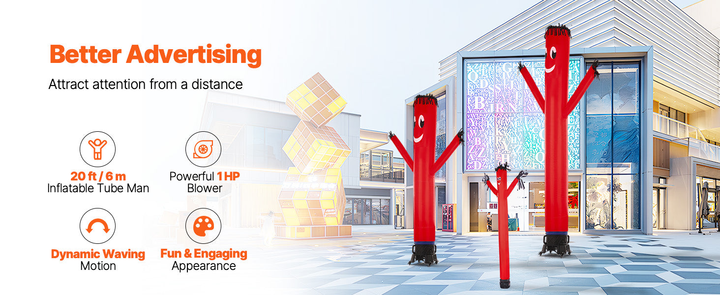 SucceBuy Inflatable Tube Man Set 6/20ft Tall with 1/15 / 1 HP Blower PP Shell IPX3 Waterproof Blower Fan for Outdoor Advertising