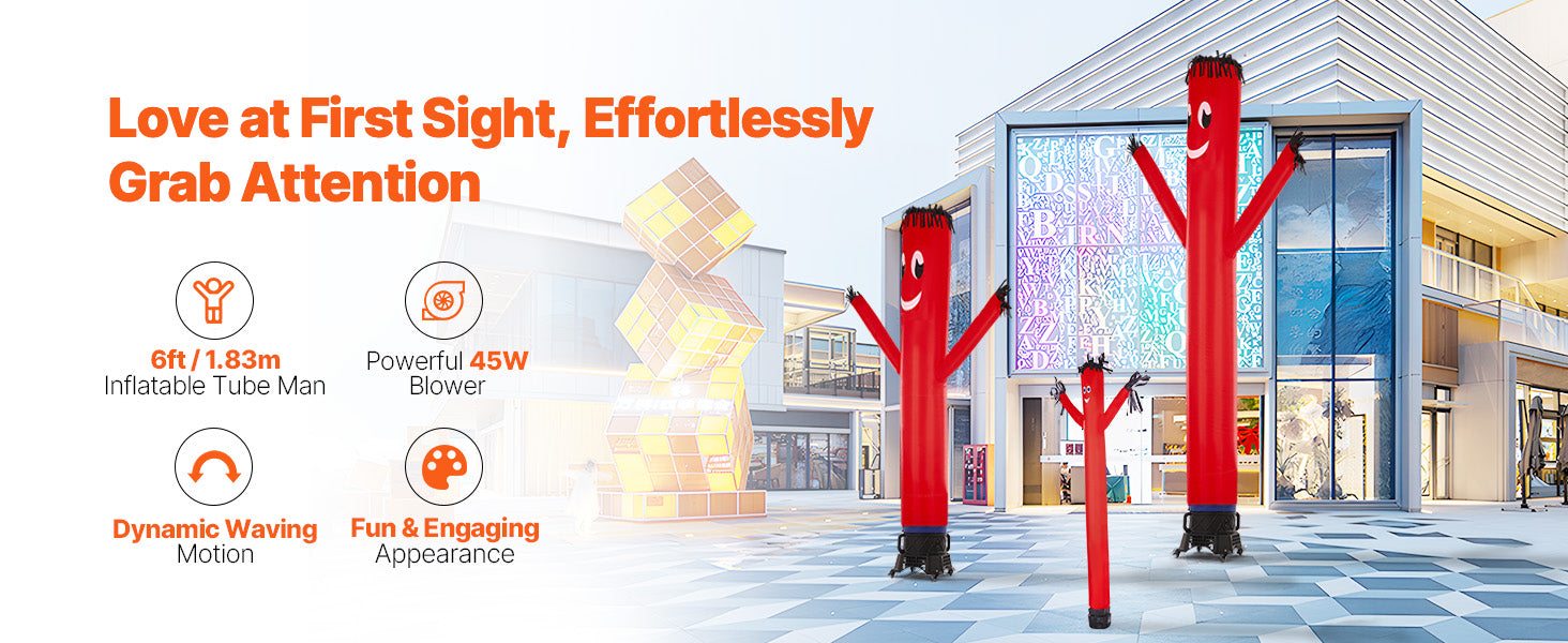 SucceBuy Inflatable Tube Man Set 6/20ft Tall with 1/15 / 1 HP Blower PP Shell IPX3 Waterproof Blower Fan for Outdoor Advertising