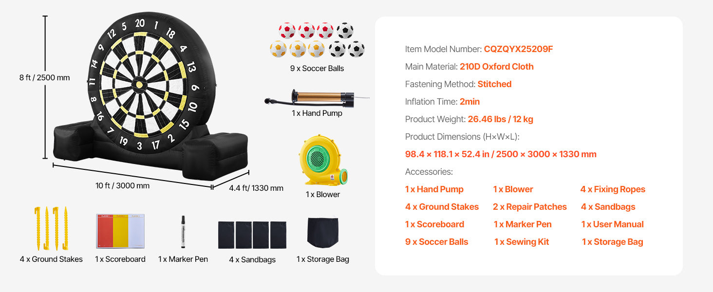 Giant Inflatable Soccer Dart Board Game with Balls & Pump