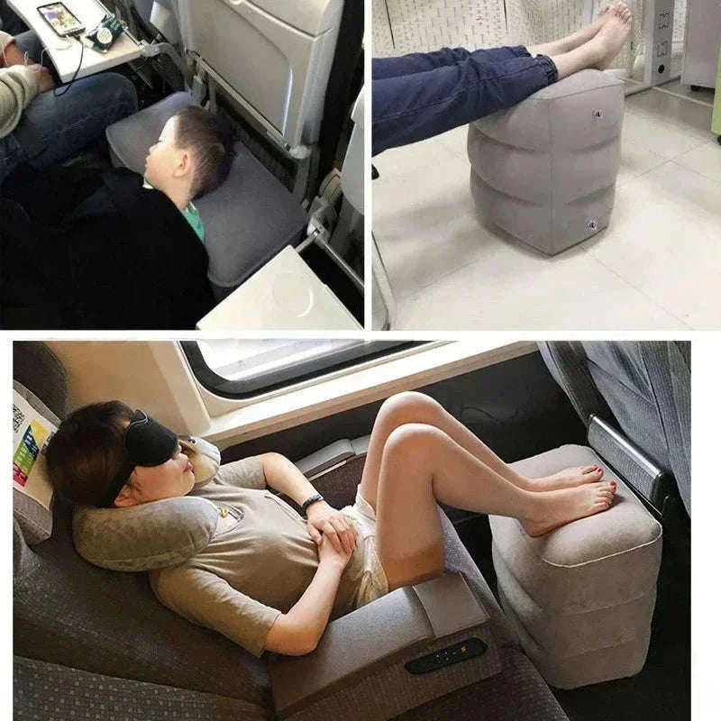 Inflatable Travel Footrest Pillow for Planes, Cars & Kids Comfort-3 layer-Blue