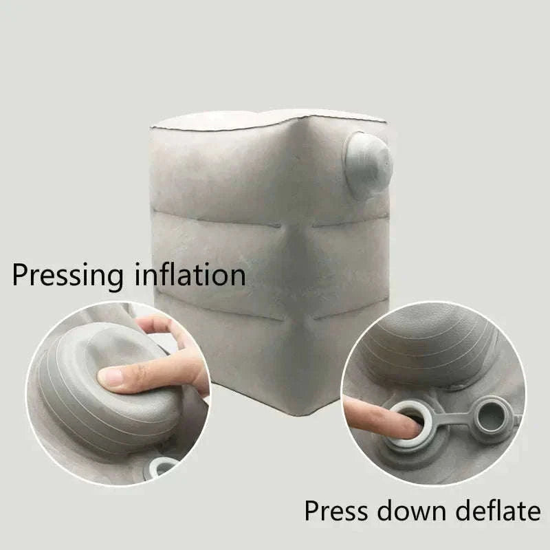 Inflatable Travel Footrest Pillow for Planes, Cars & Kids Comfort-3 layer-Blue
