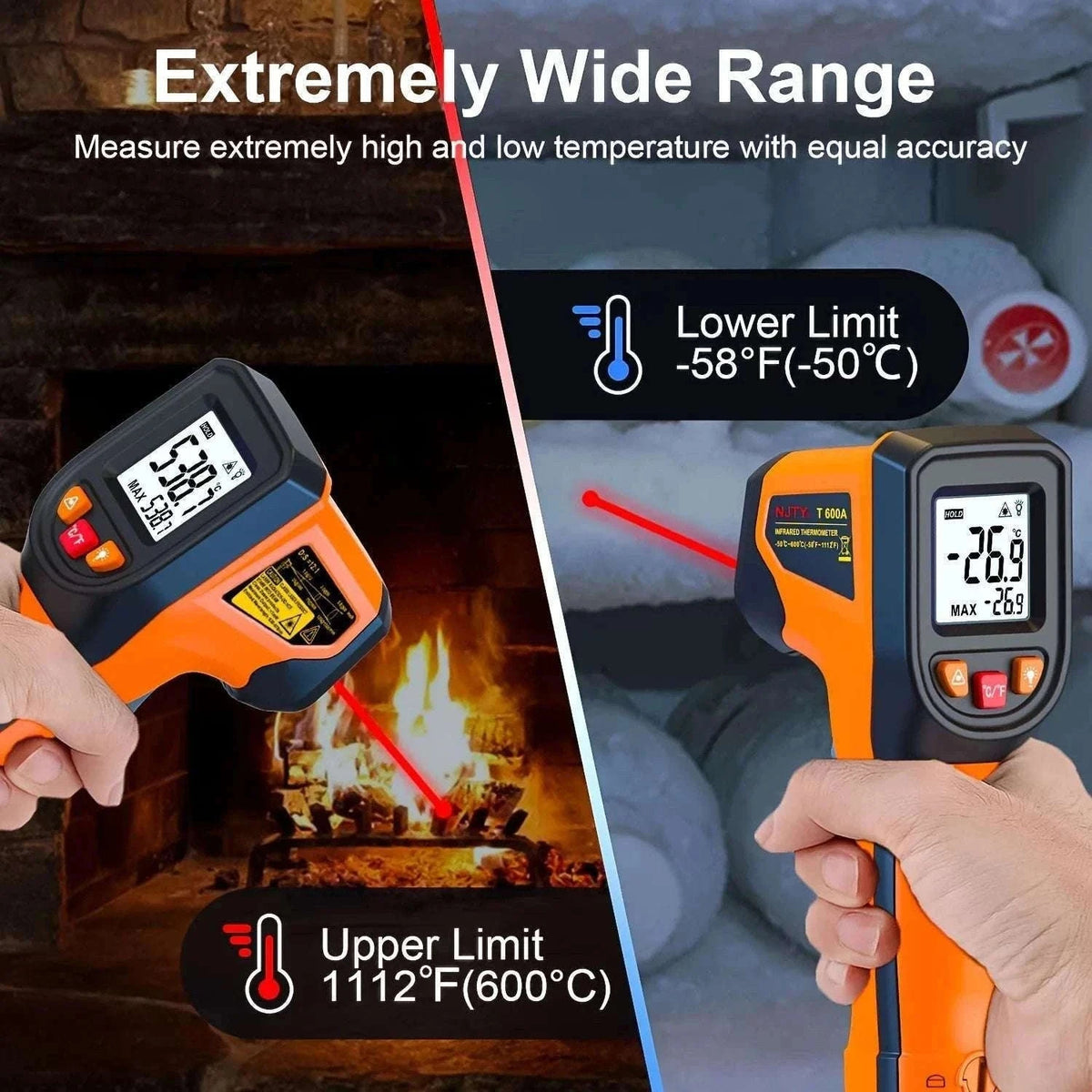 Infrared Laser Temperature Gun -50°C to 600°C Digital IR Thermometer-T600A