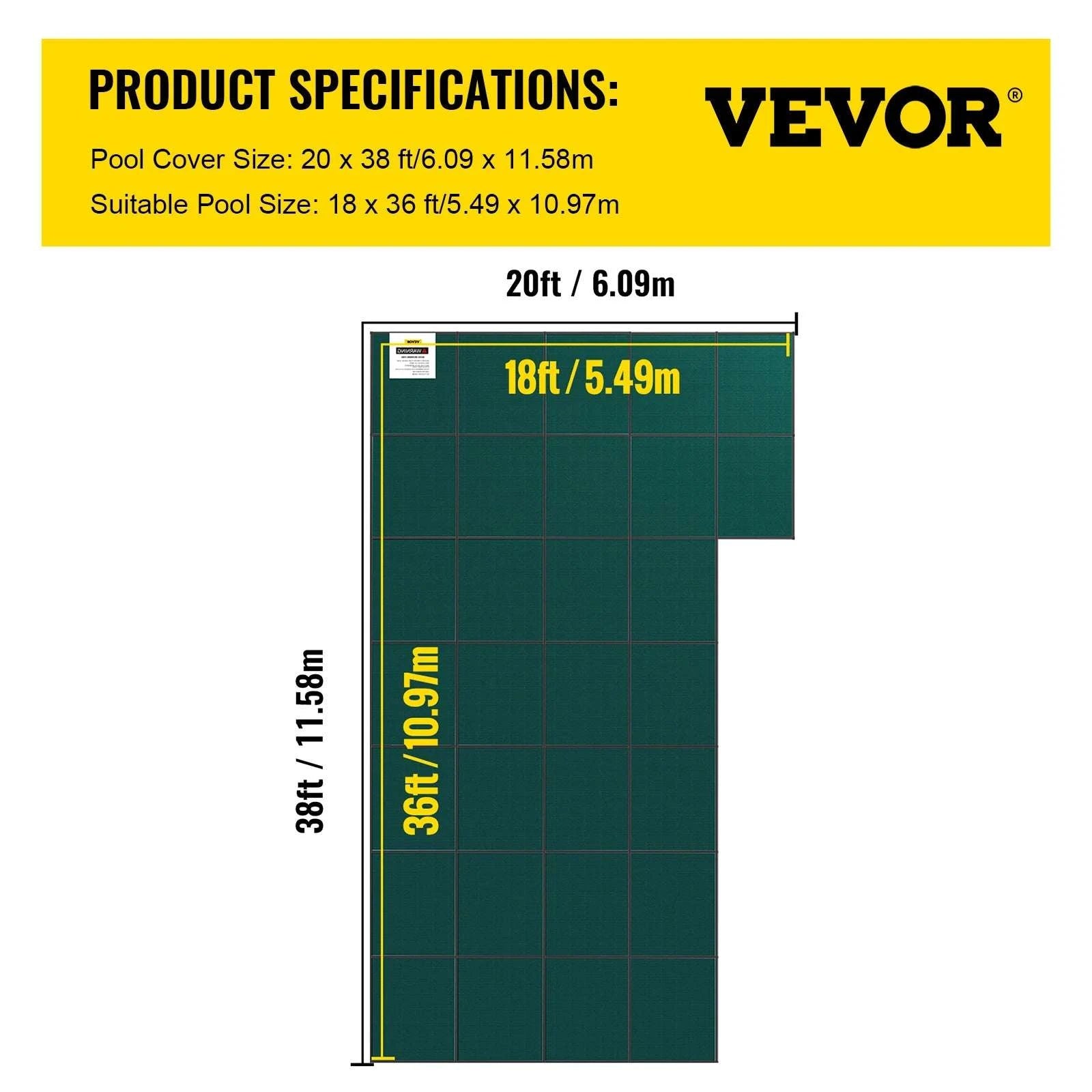 Inground Pool Safety Cover with Mesh Drain & Secure Anchors-20 x 40 ft / United States