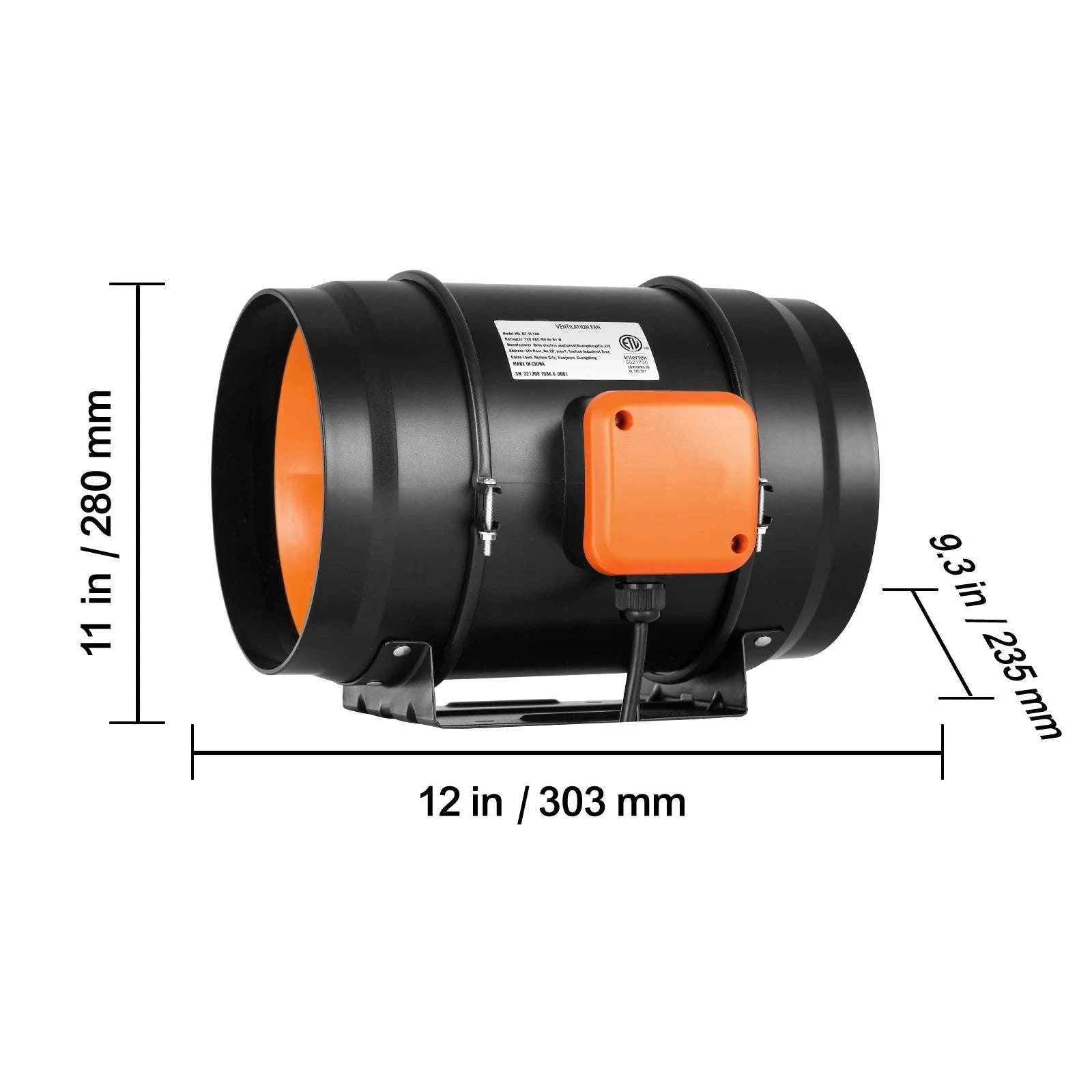 Inline Duct Fan with Temp & Humidity Control for Ventilation-AC 8in / United States