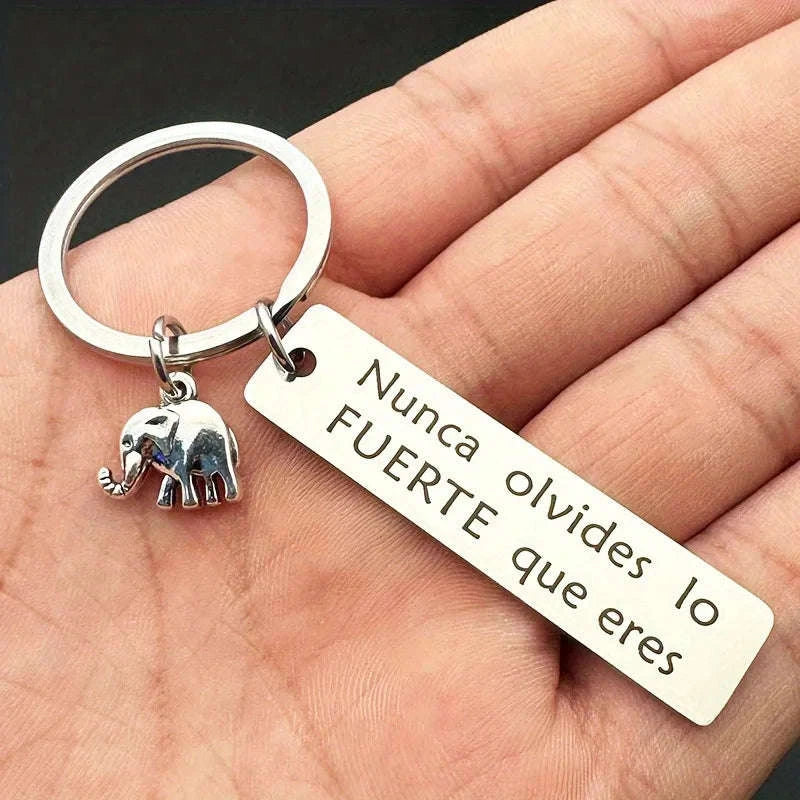 Inspirational Positive Energy Elephant Stainless Steel Keychain-MULTI