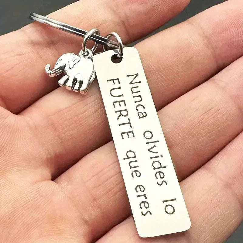 Inspirational Positive Energy Elephant Stainless Steel Keychain-MULTI