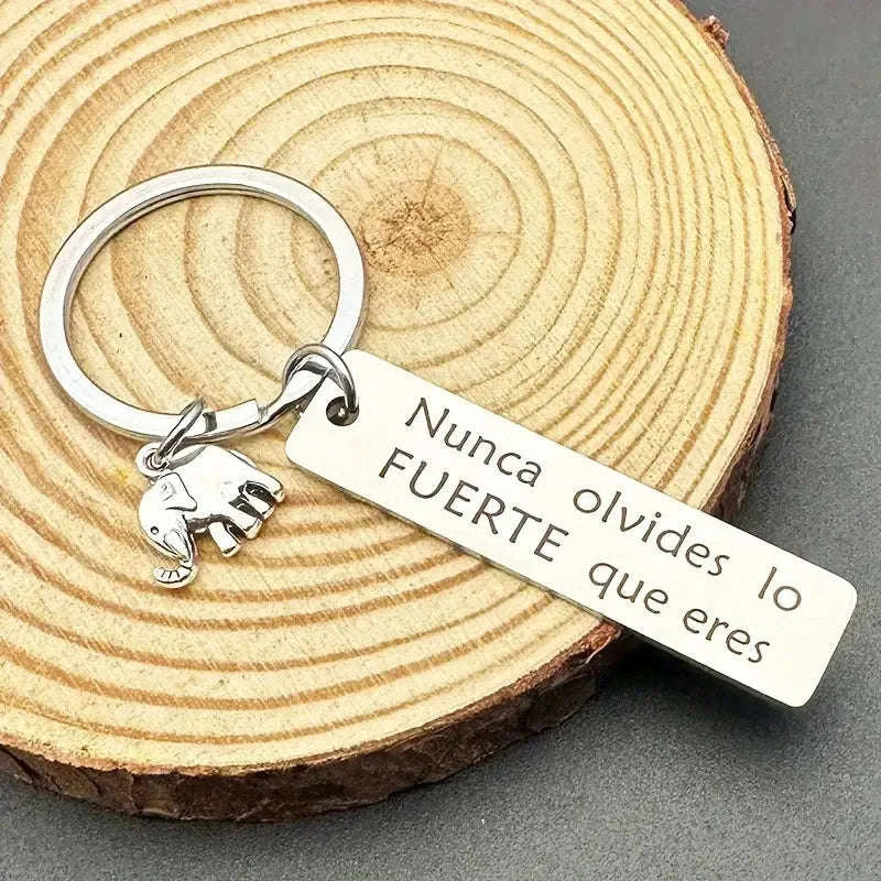 Inspirational Positive Energy Elephant Stainless Steel Keychain-MULTI