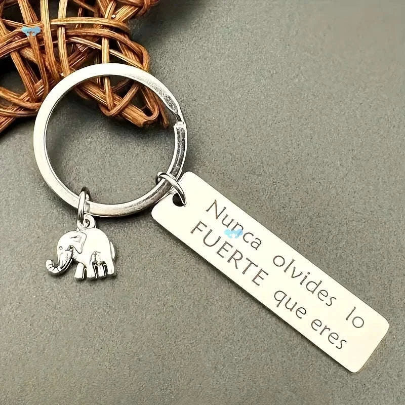 Inspirational Positive Energy Elephant Stainless Steel Keychain-MULTI