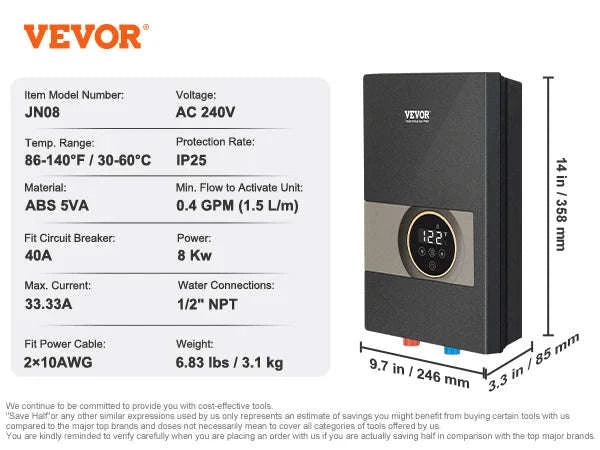 Instant Electric Water Heater 8 kW Digital Display Wall Mounted-14kw / United States